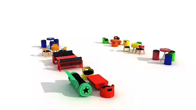 Industrial furniture set 3D model 4