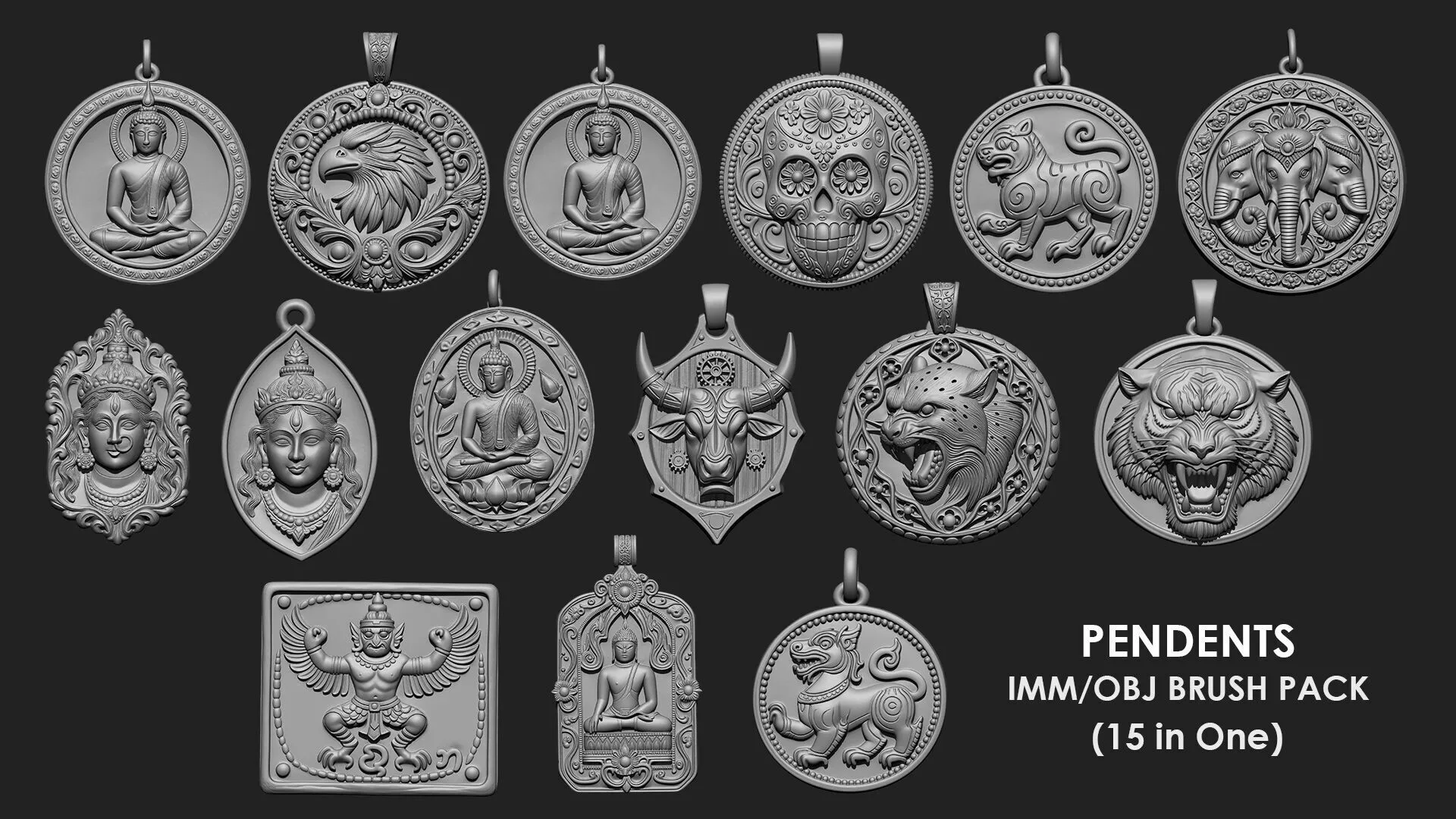 PENDENTS 15 IN ONE IMM OBJ BRUSH 3D model