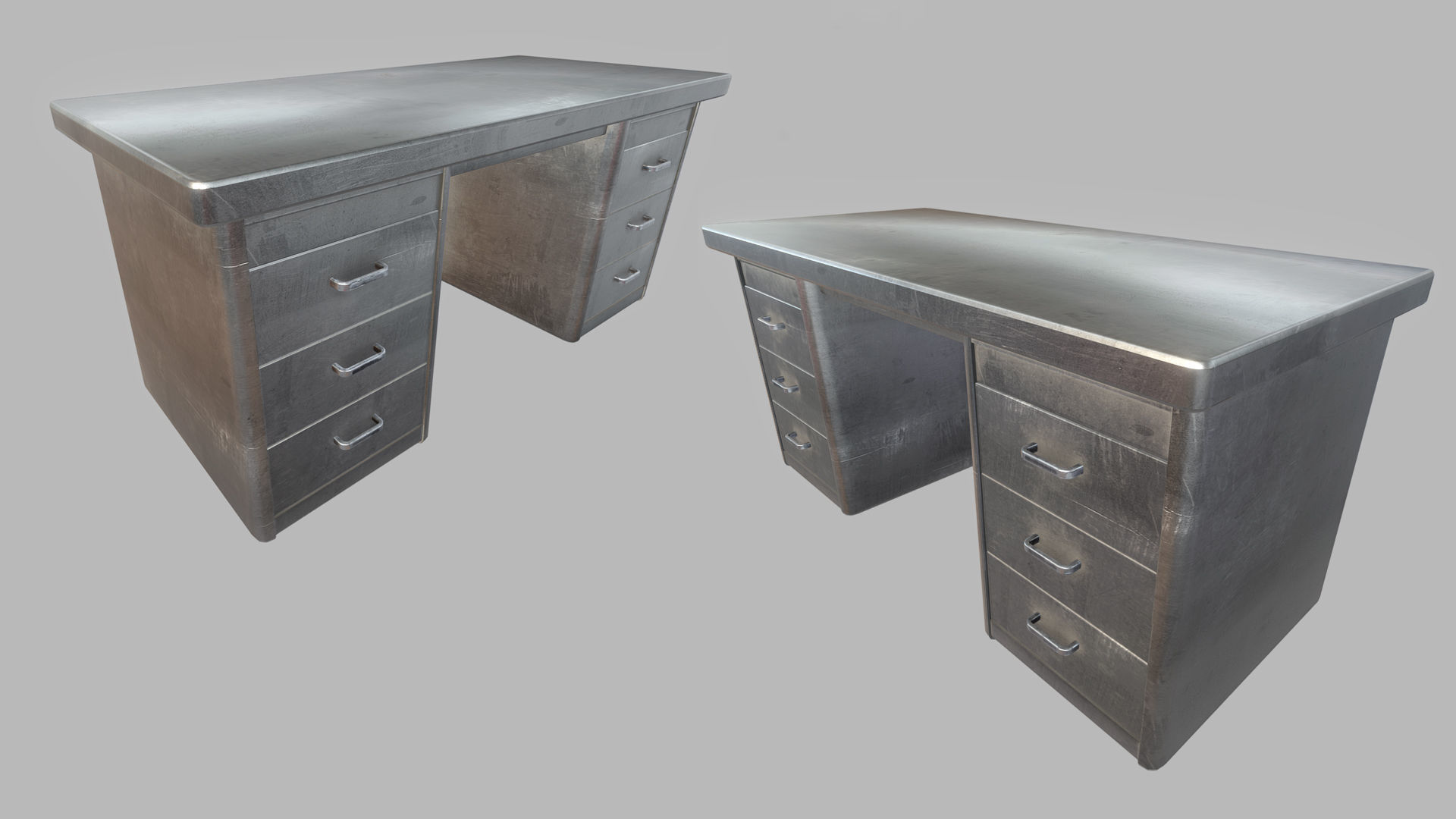 Old Office Steel Tables Low-poly 3D model_3