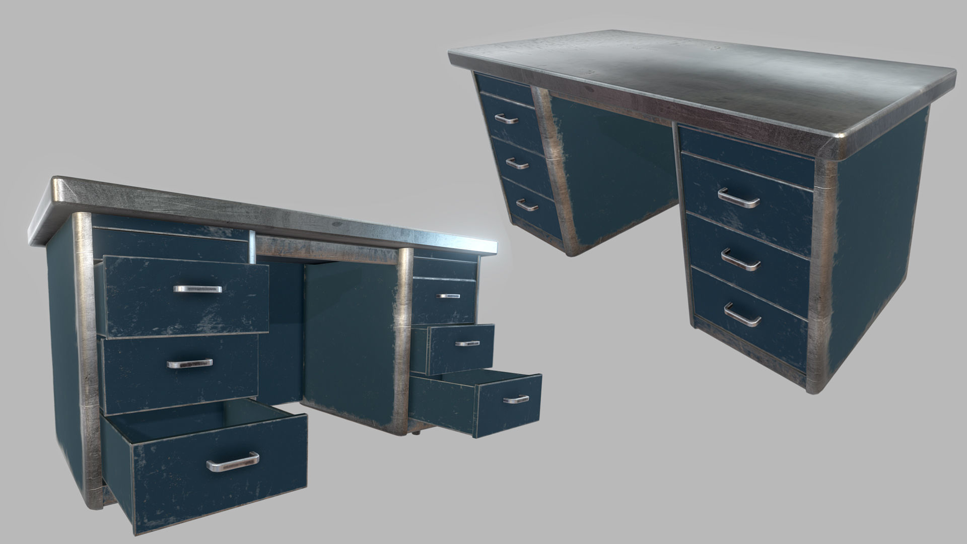 Old Office Steel Tables Low-poly 3D model_2