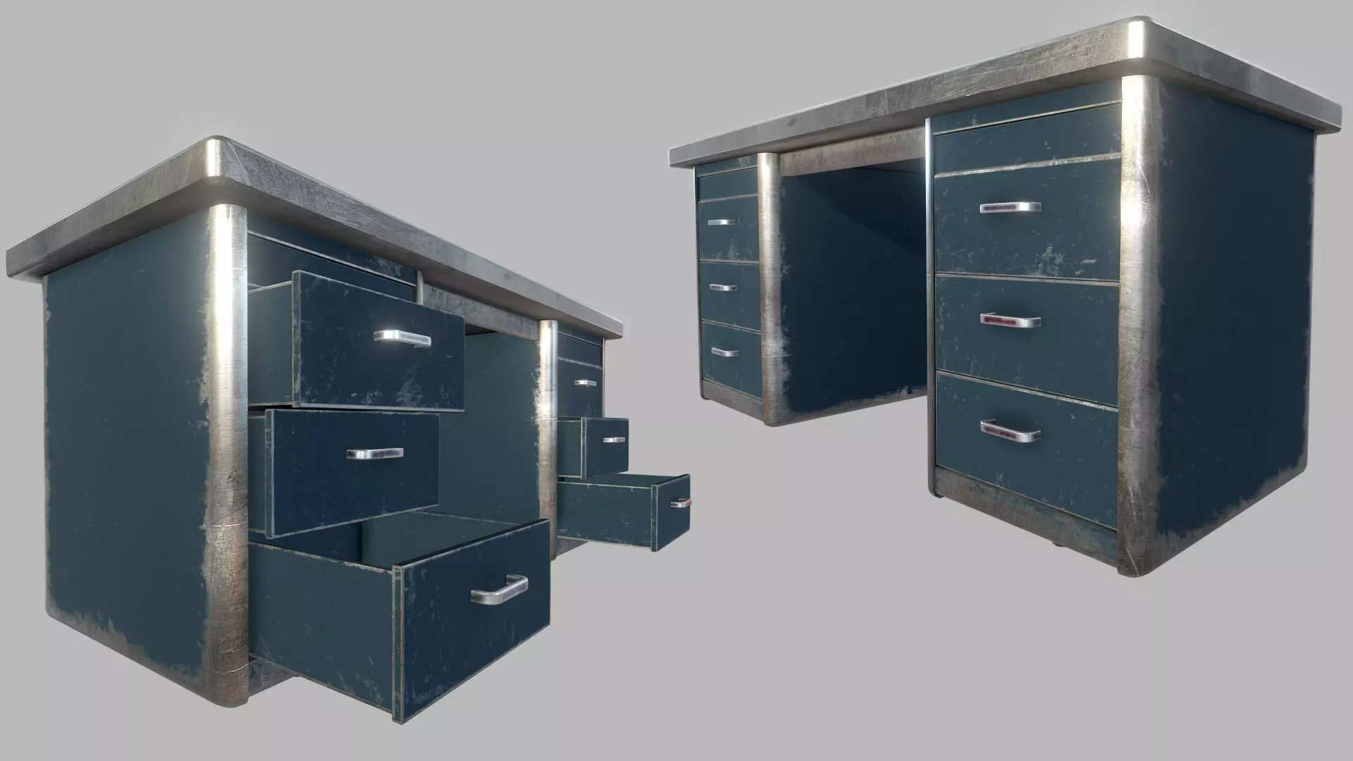 Old Office Steel Tables Low-poly 3D model_0