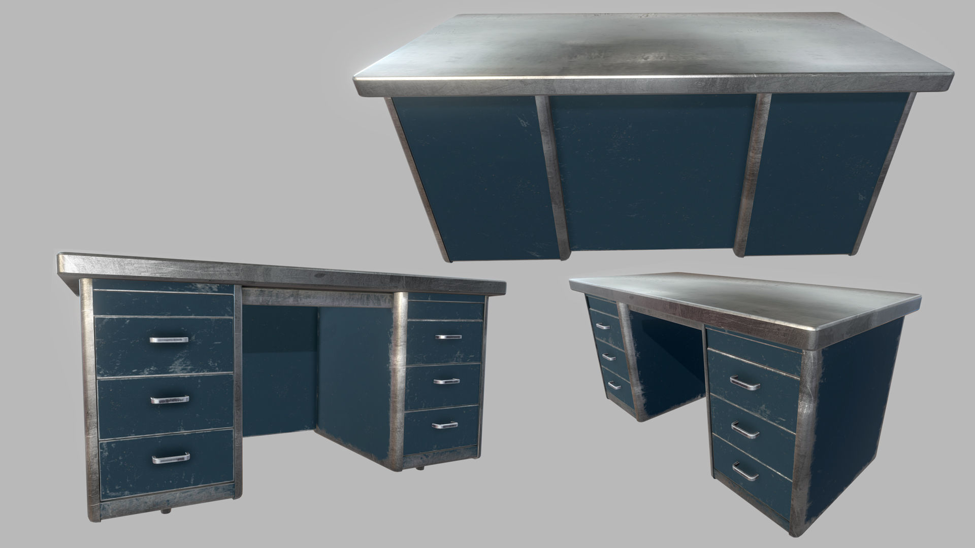 Old Office Steel Tables Low-poly 3D model_1