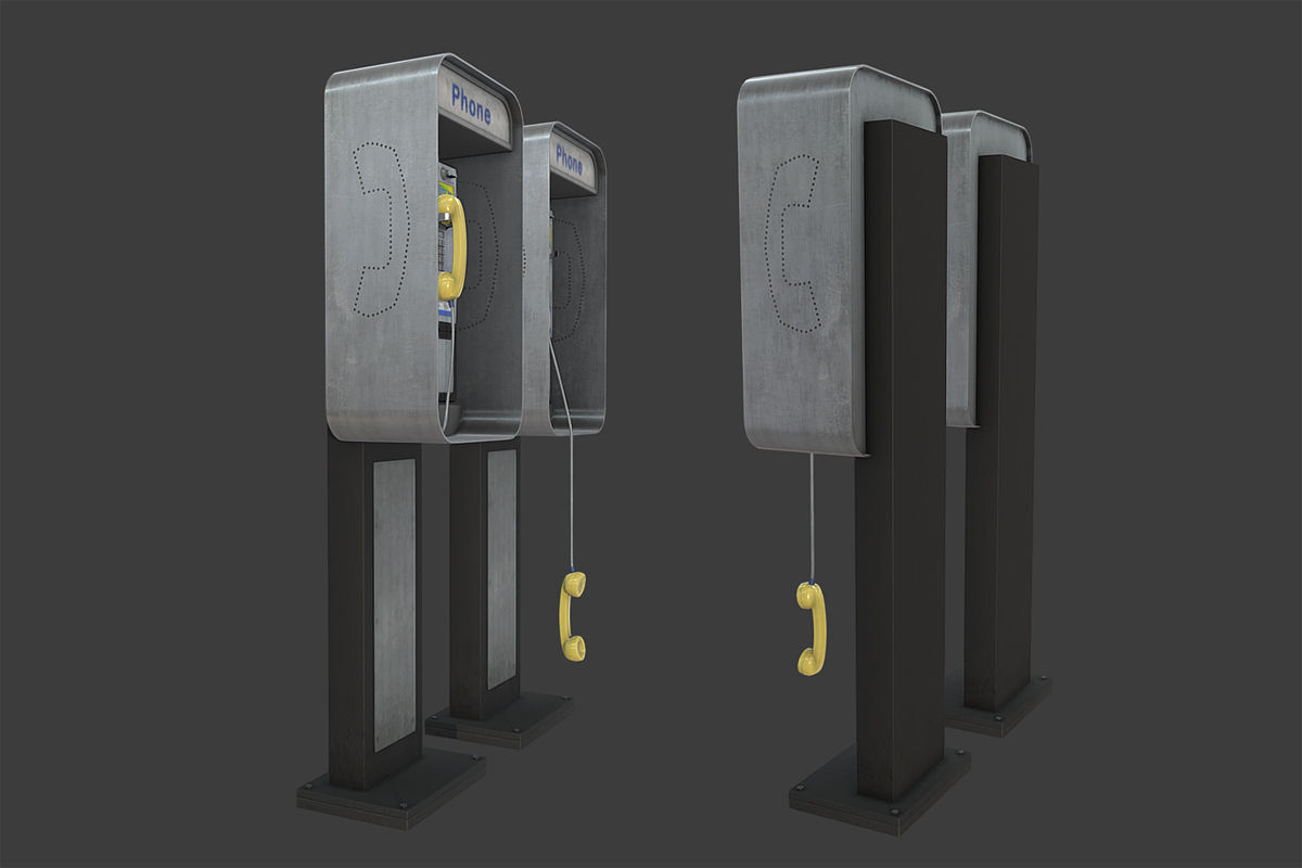 Phonebooth two pay phones Low-poly 3D model_4