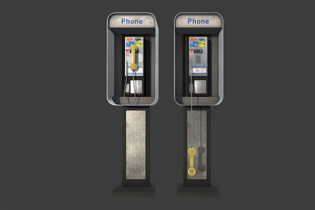 Phonebooth two pay phones Low-poly 3D model_6