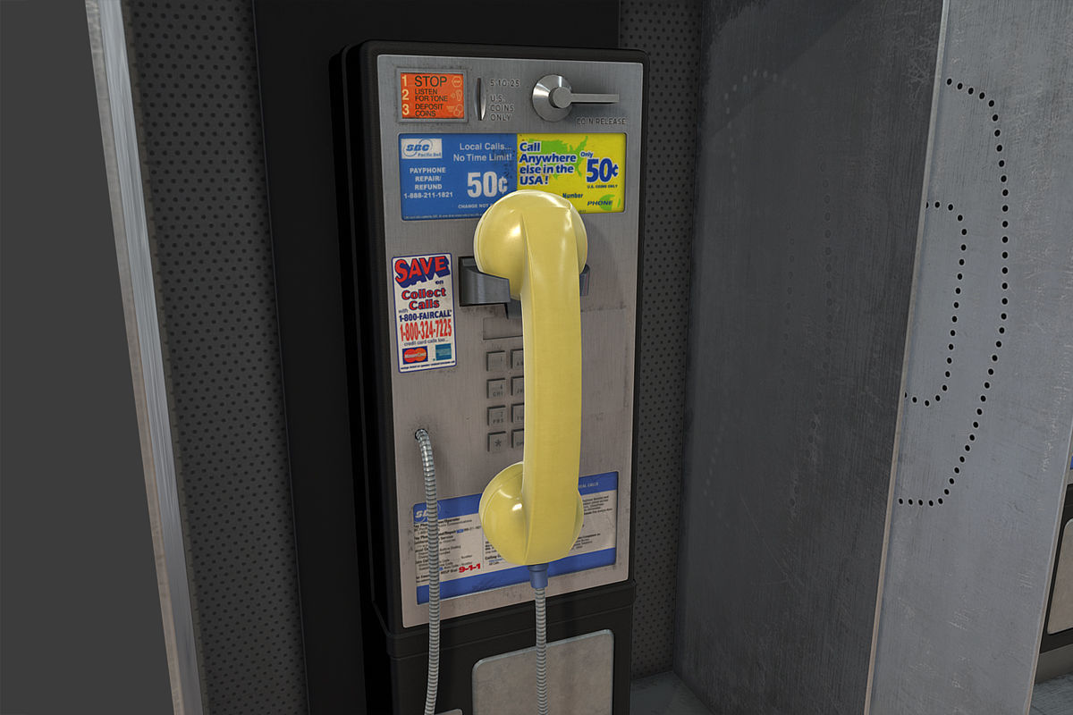 Phonebooth two pay phones Low-poly 3D model_8