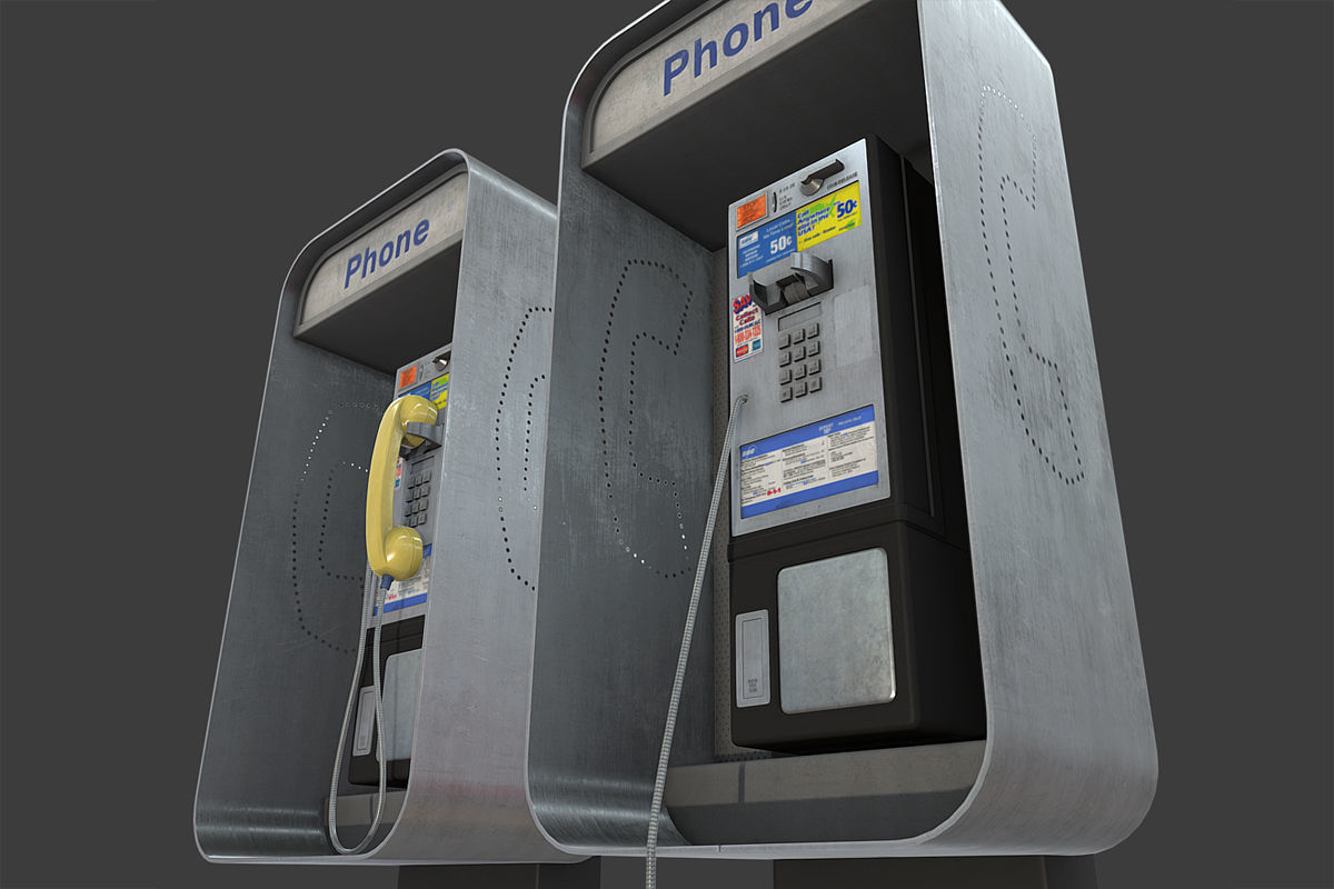 Phonebooth two pay phones Low-poly 3D model_7
