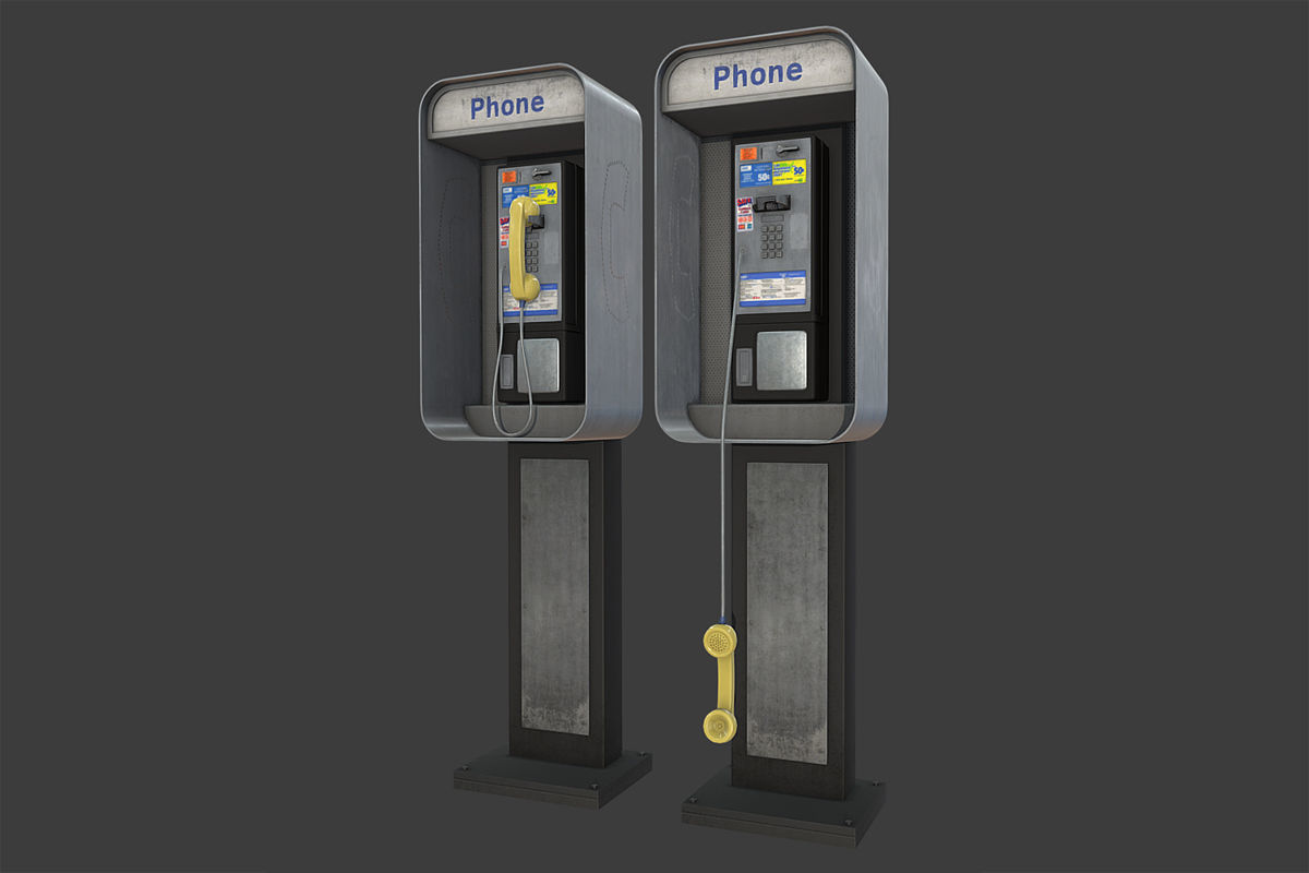 Phonebooth two pay phones Low-poly 3D model_2