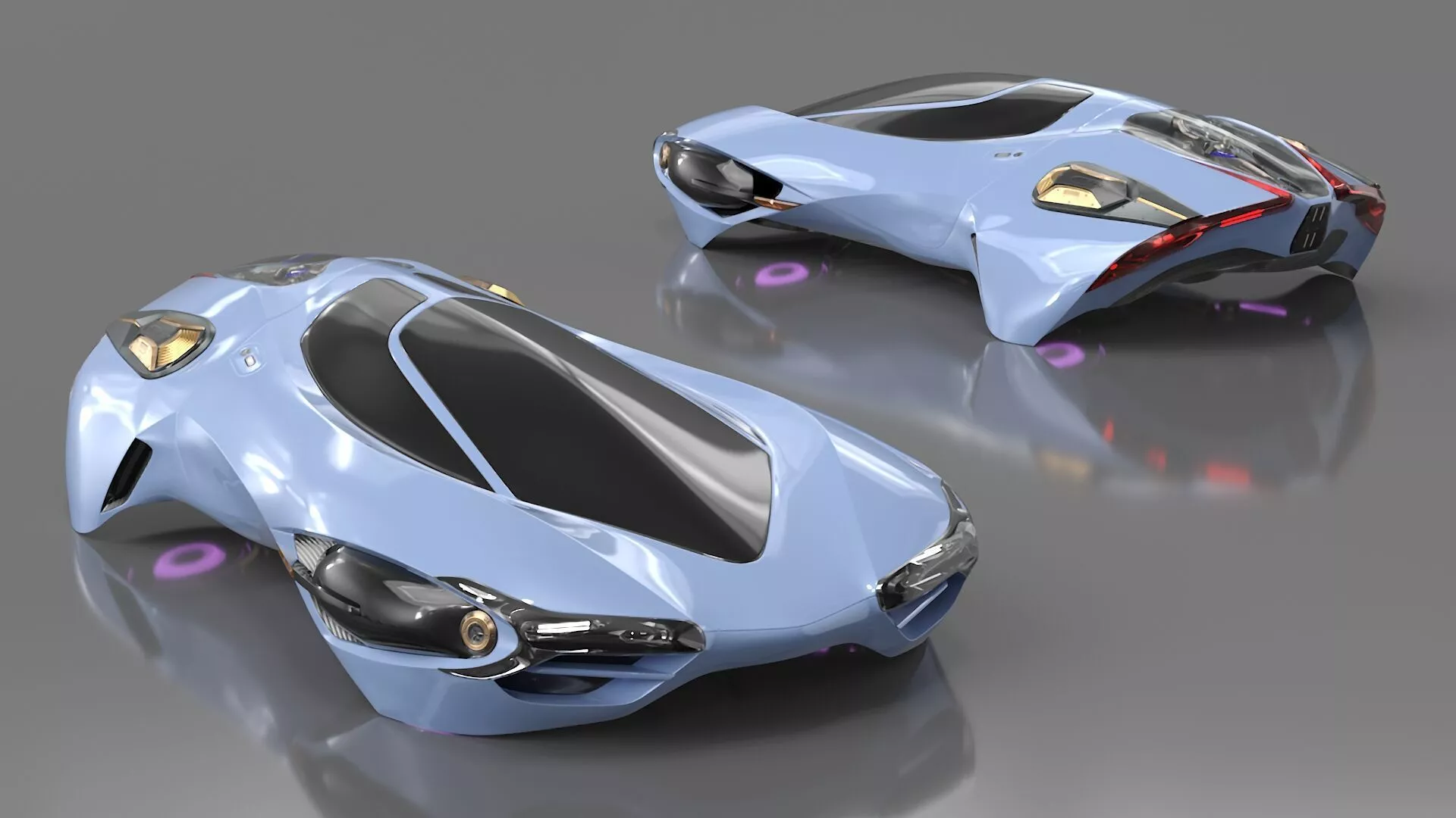 Futuristic Flying Car Blue Rigged 3D model