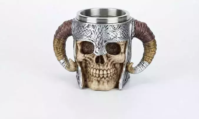 Horned Viking Skull Mug with Helmet Detail 10