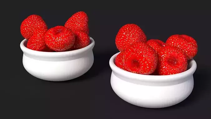 Bowl of Strawberries 3D model 6