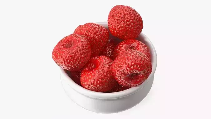 Bowl of Strawberries 3D model 2