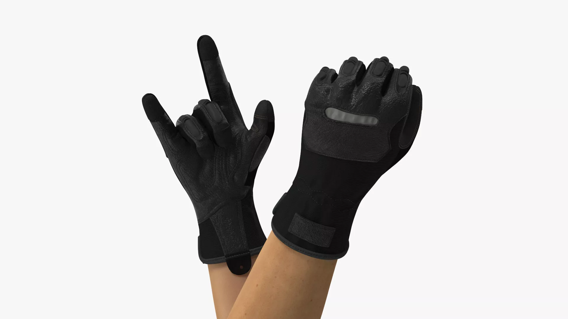 Hands in Black Safety Leather Glove Rigged 3D model