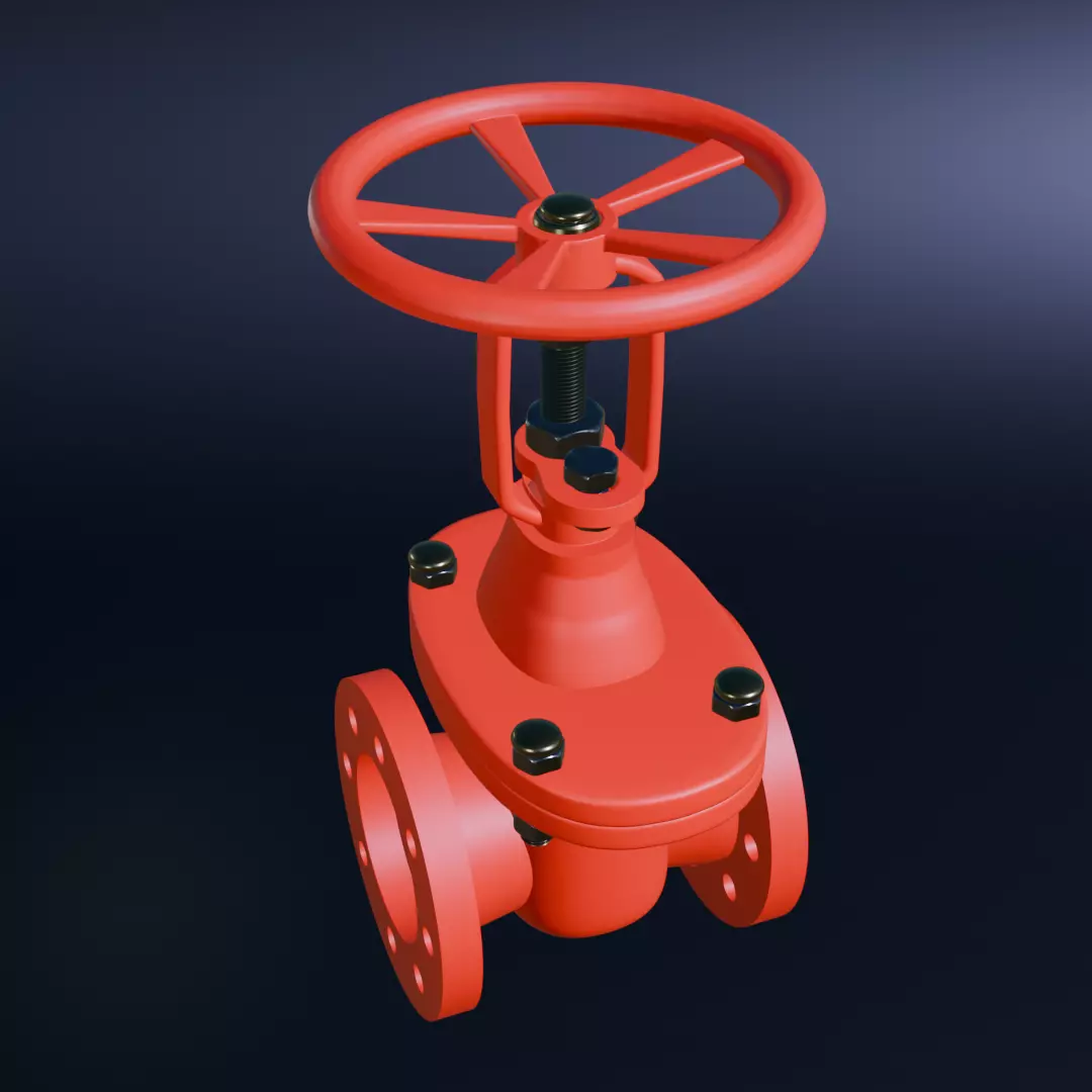 Industrial Red Flanged Gate Valve 3D Model 3D model