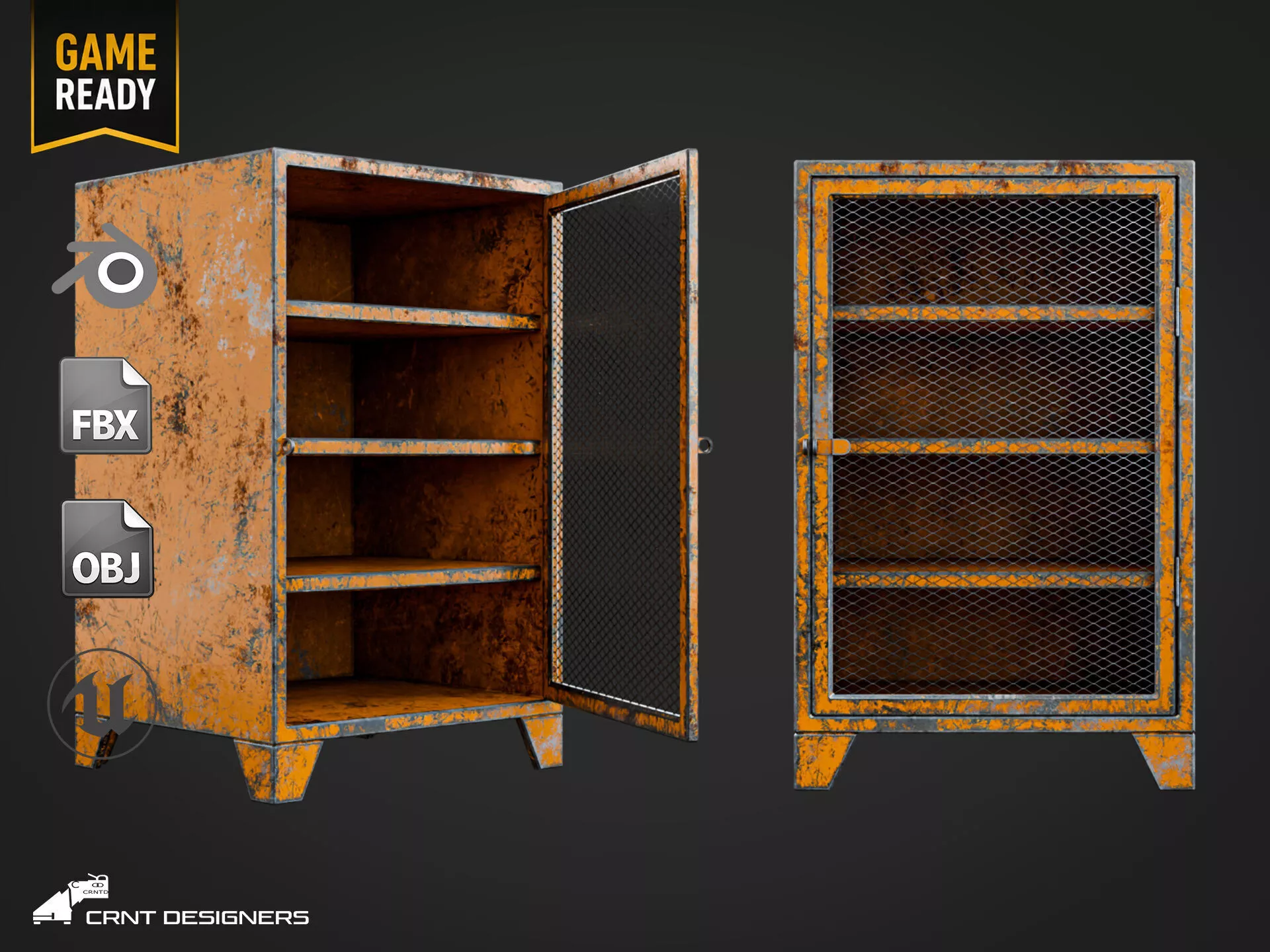 Vintage Industrial Metal Storage Cabinet Low-poly 3D model