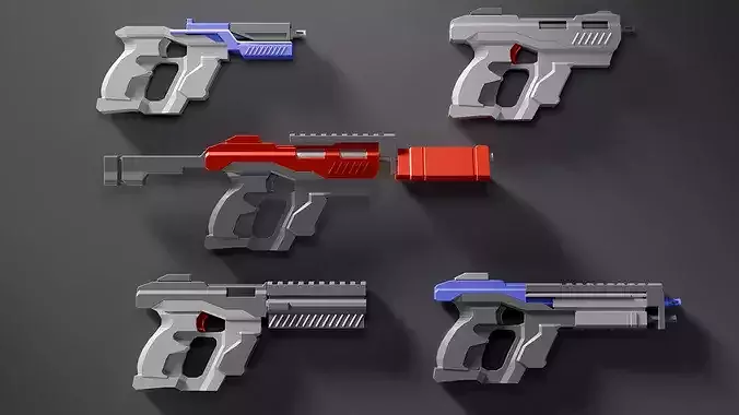 Stylized Sci-Fi pistol V2 -5 Variations Game Ready