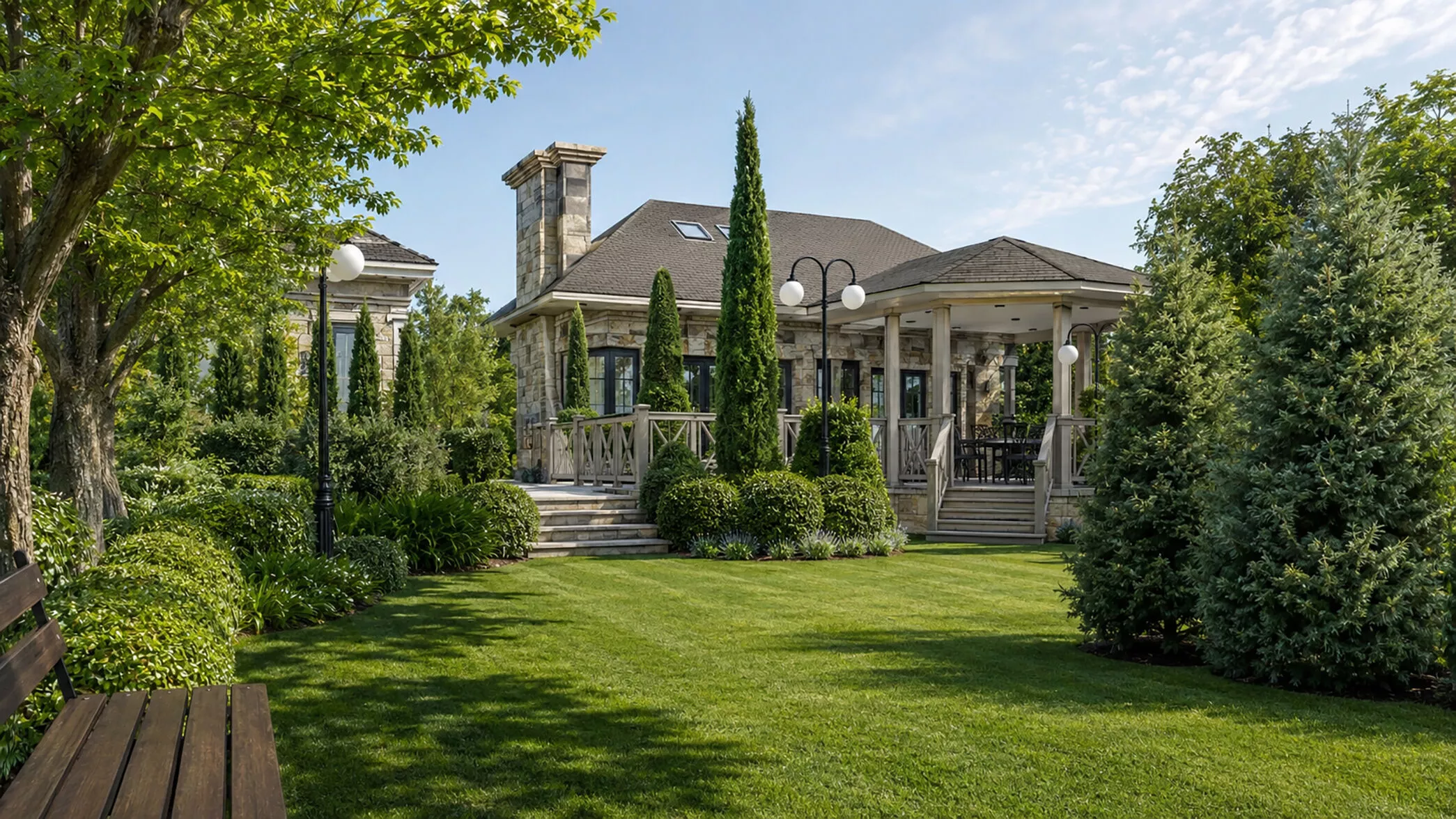 European Winery Estate Manor with Garden Courtyard and Pond 3D model