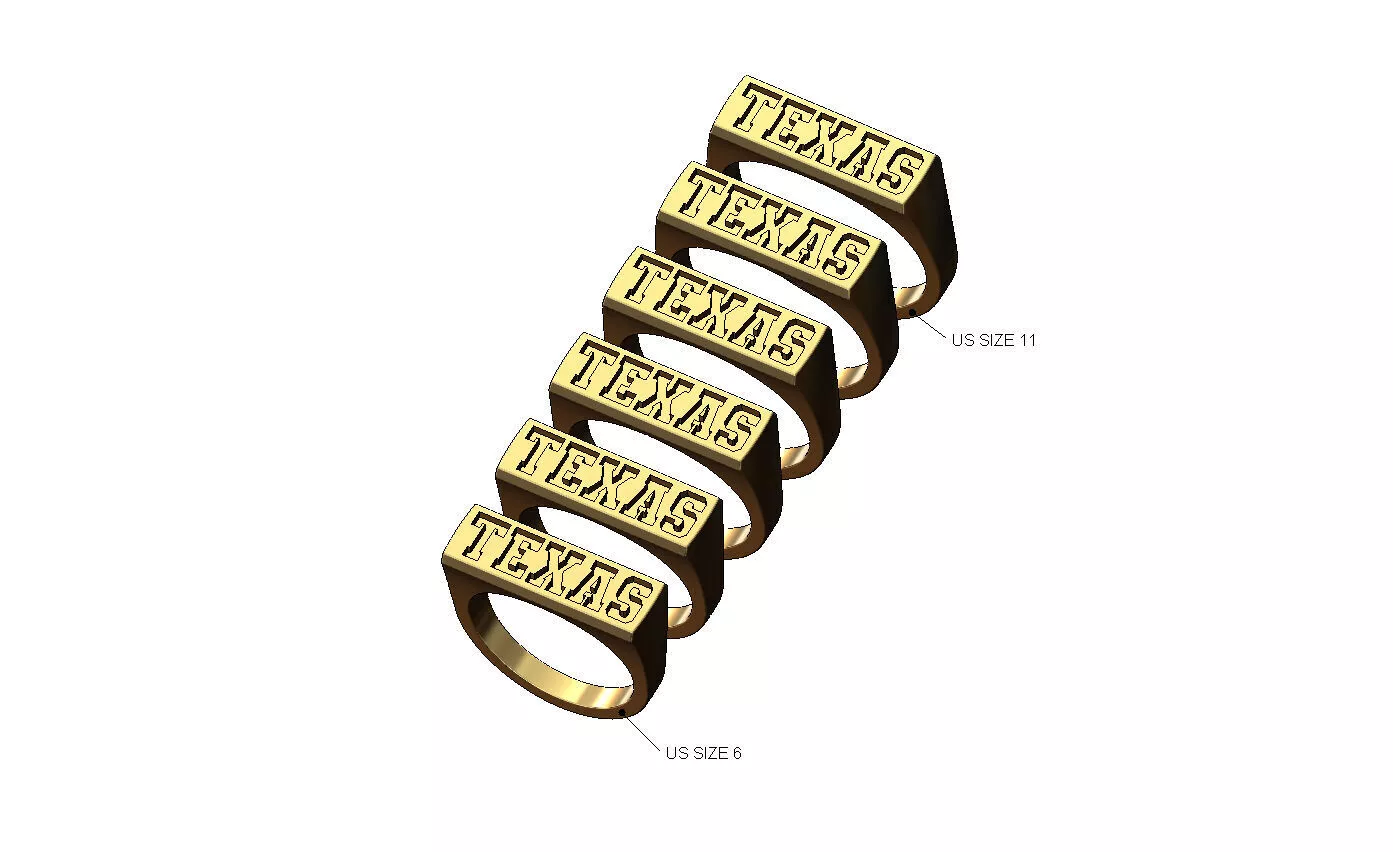 Texas statement engraved name signet ring US size 6to11 3D print model