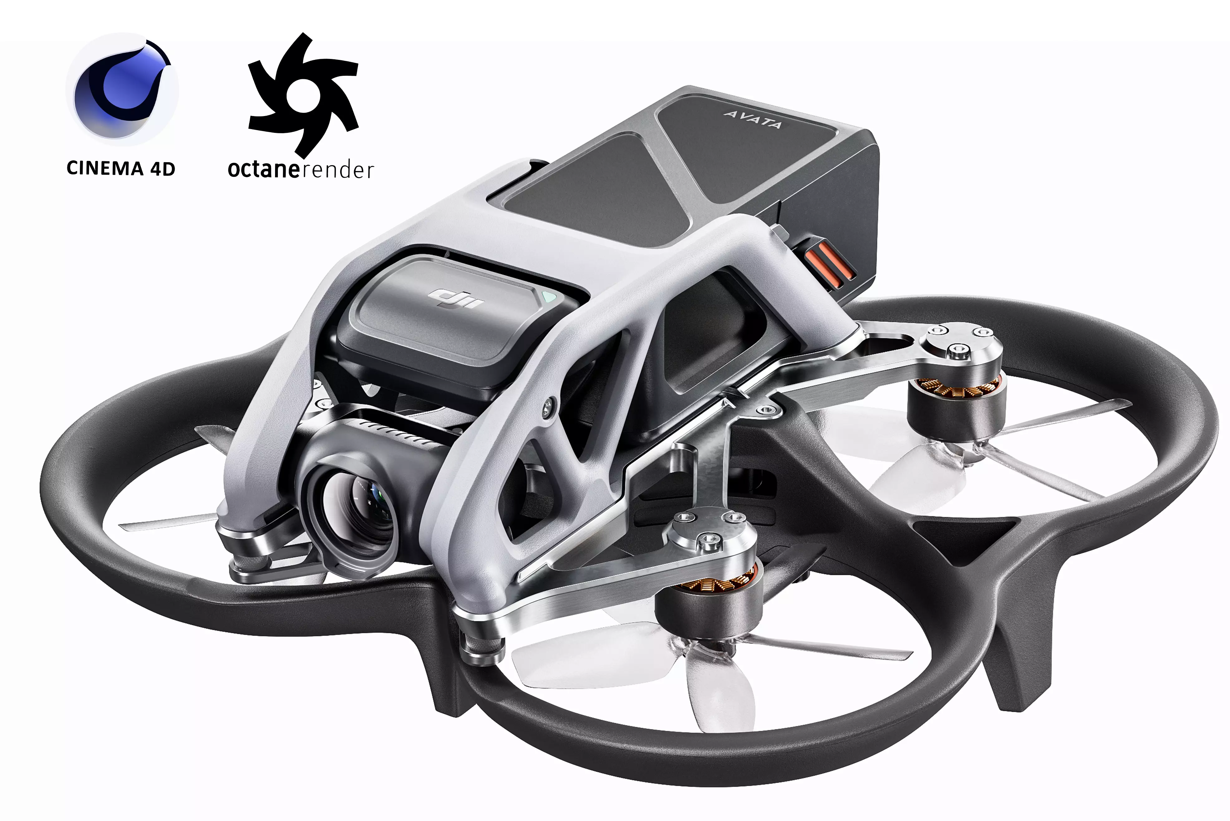 C4D OC Render DJI Avata FPV Drone Pure White Studio Low-poly 3D model
