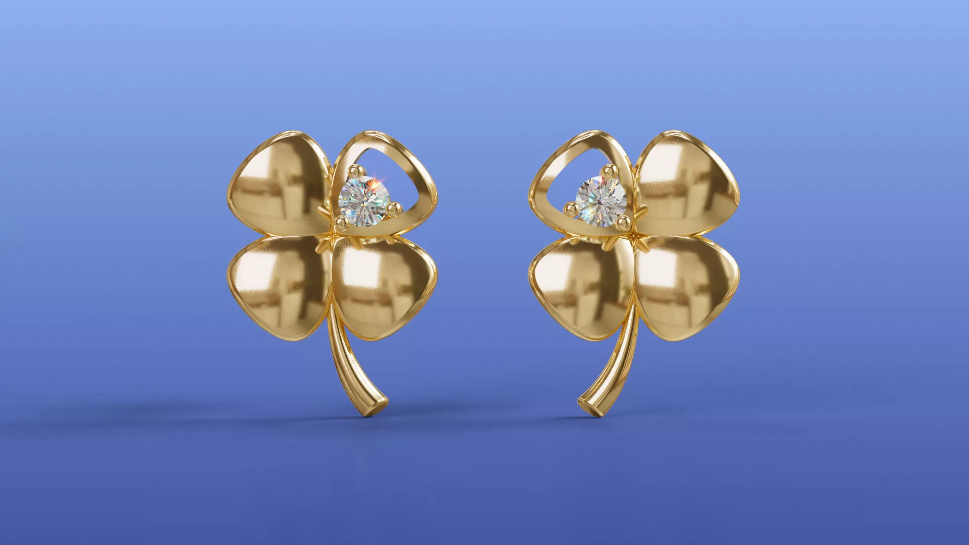 Four Leaf Clover Diamond Stud Earrings Flower Design 3D print model