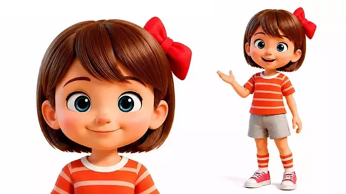 Cute Cartoon Girl Kid Character Rigged And Animated