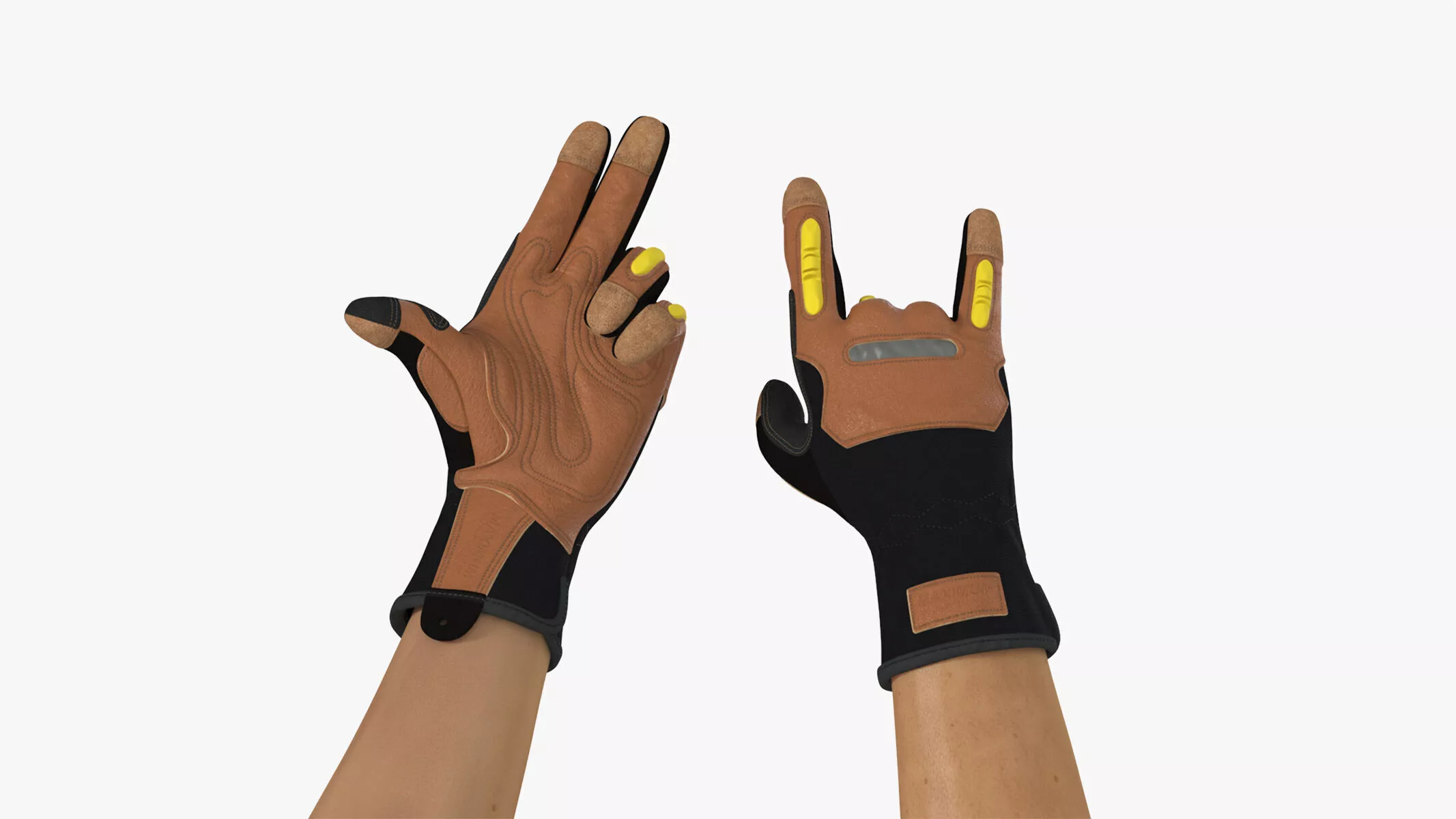 Hands in Safety Leather Neoprene Gloves Rigged 3D model