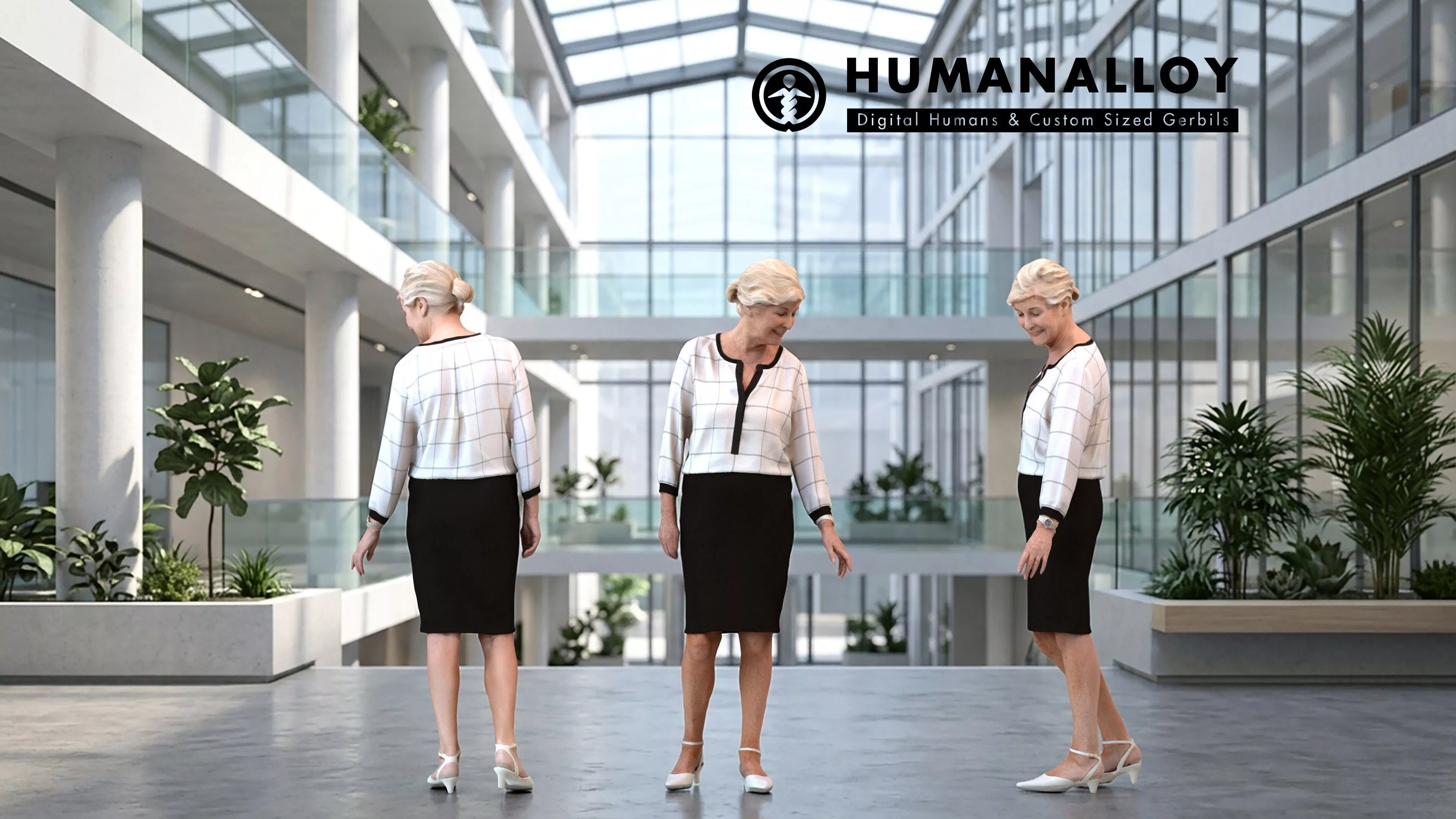 Senior Caucasian woman waiting in office wearing autumn or 3D model