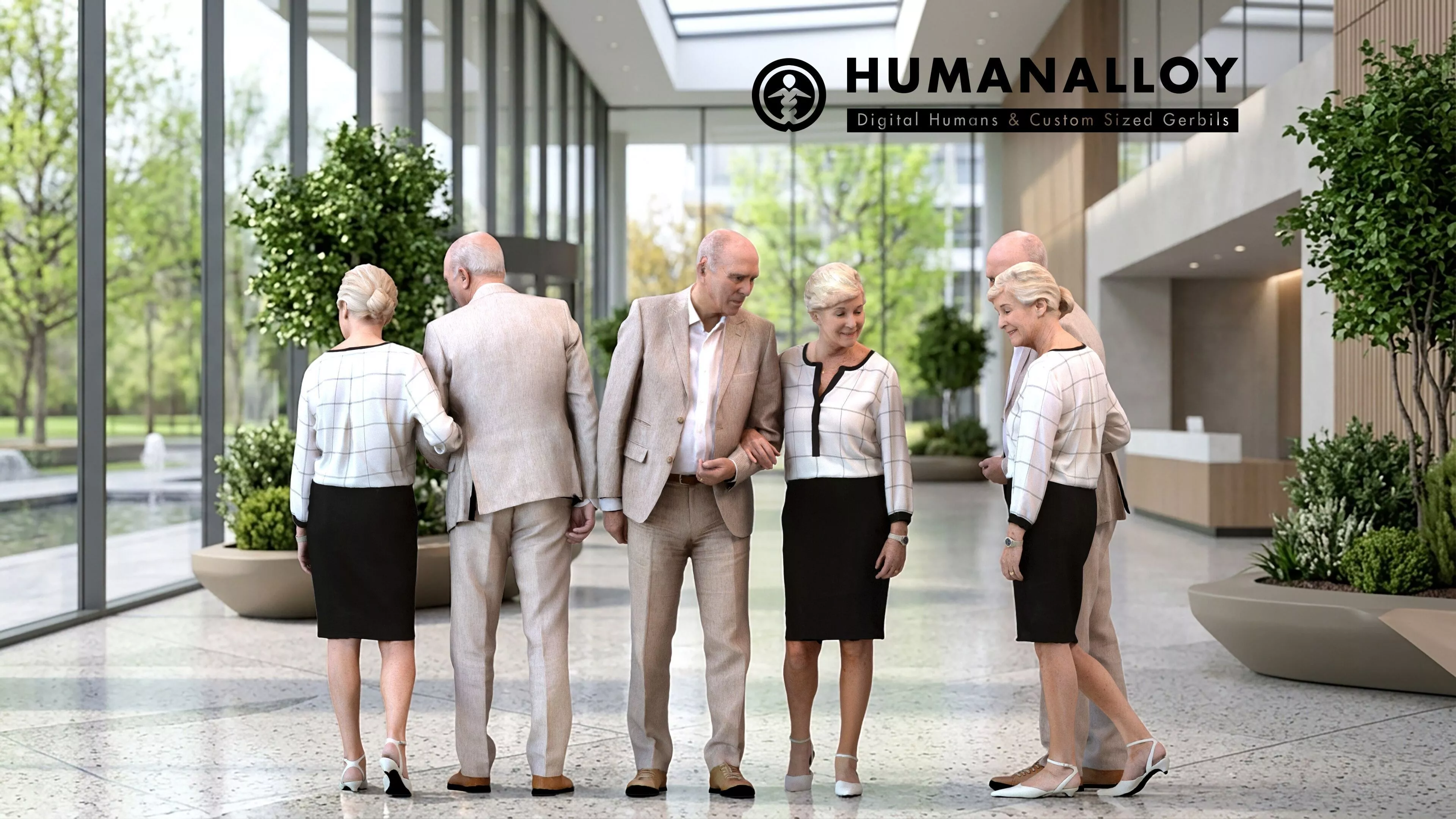 Senior Caucasian professionals walking together in business 3D model