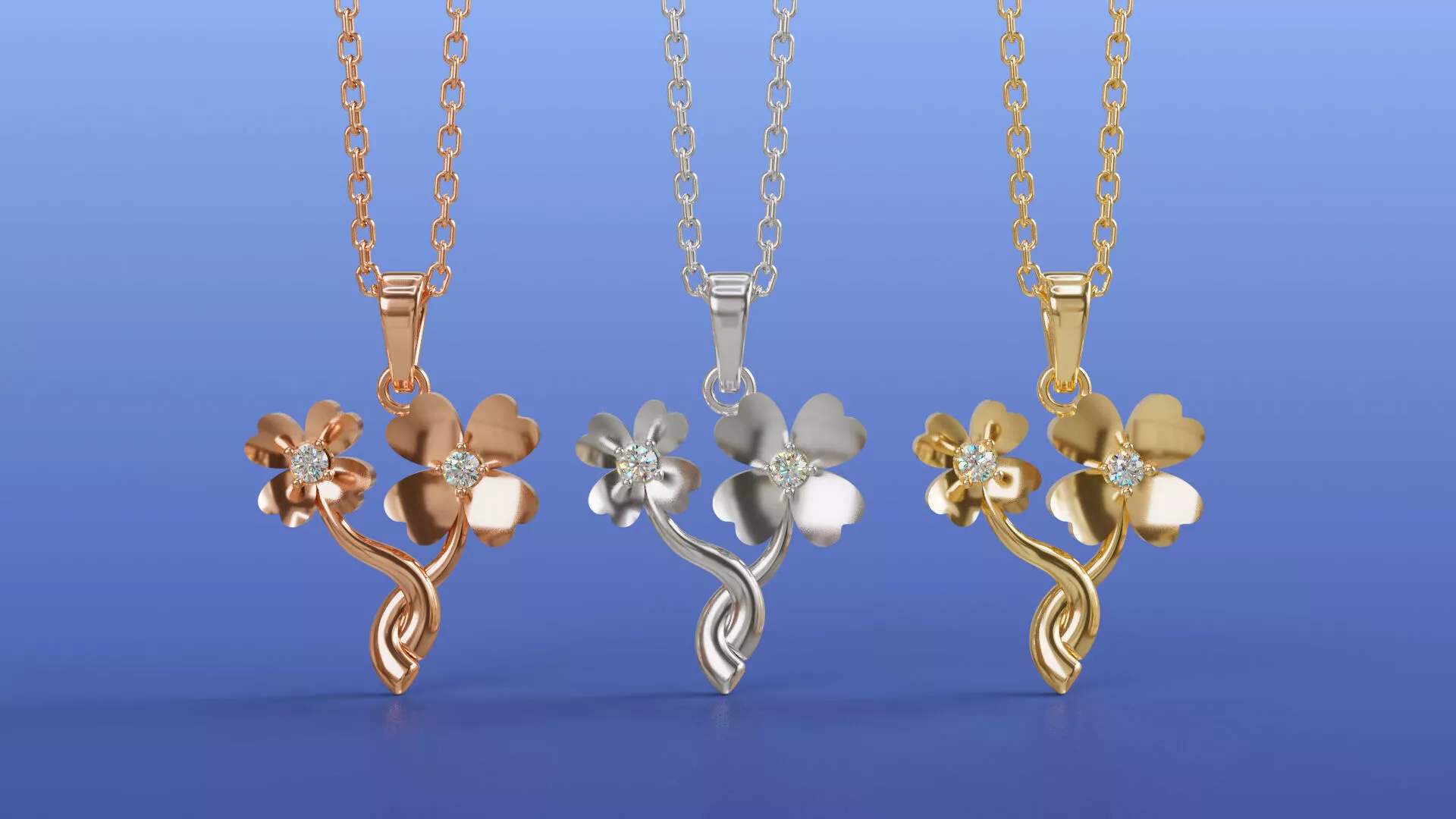 Four Leaf Clover Twist Diamond Pendant Necklace Design 3D print model