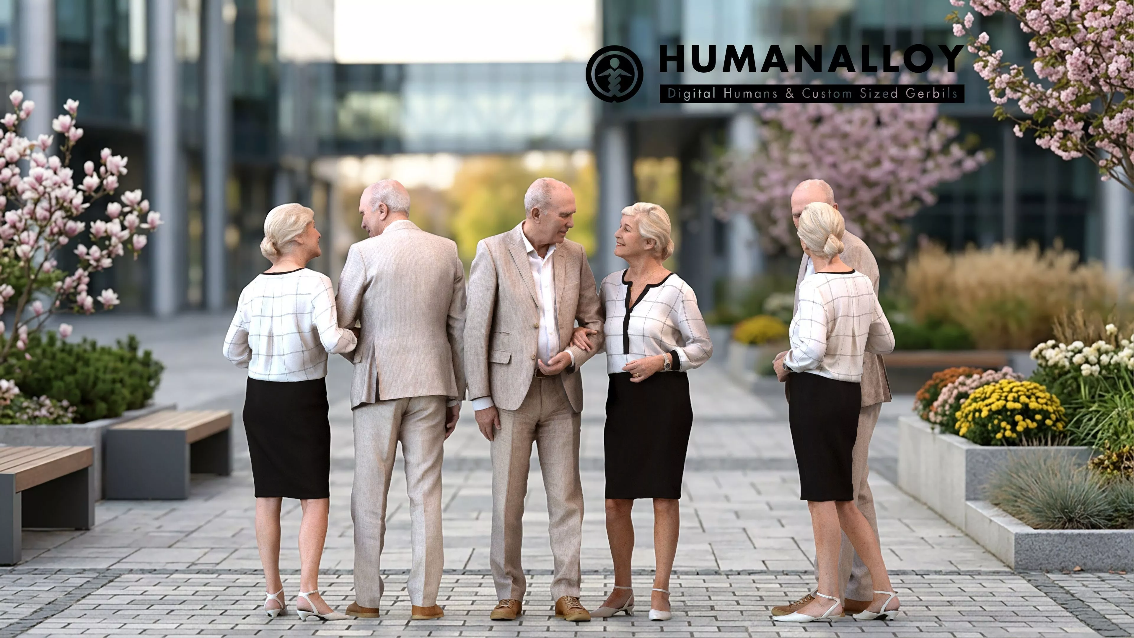 Senior Caucasian professionals bonding in public wearing autumn 3D model