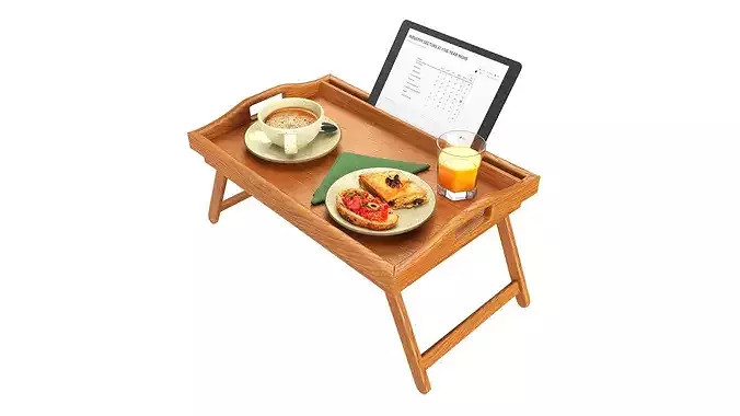 Breakfast in bed tray 3D model 3