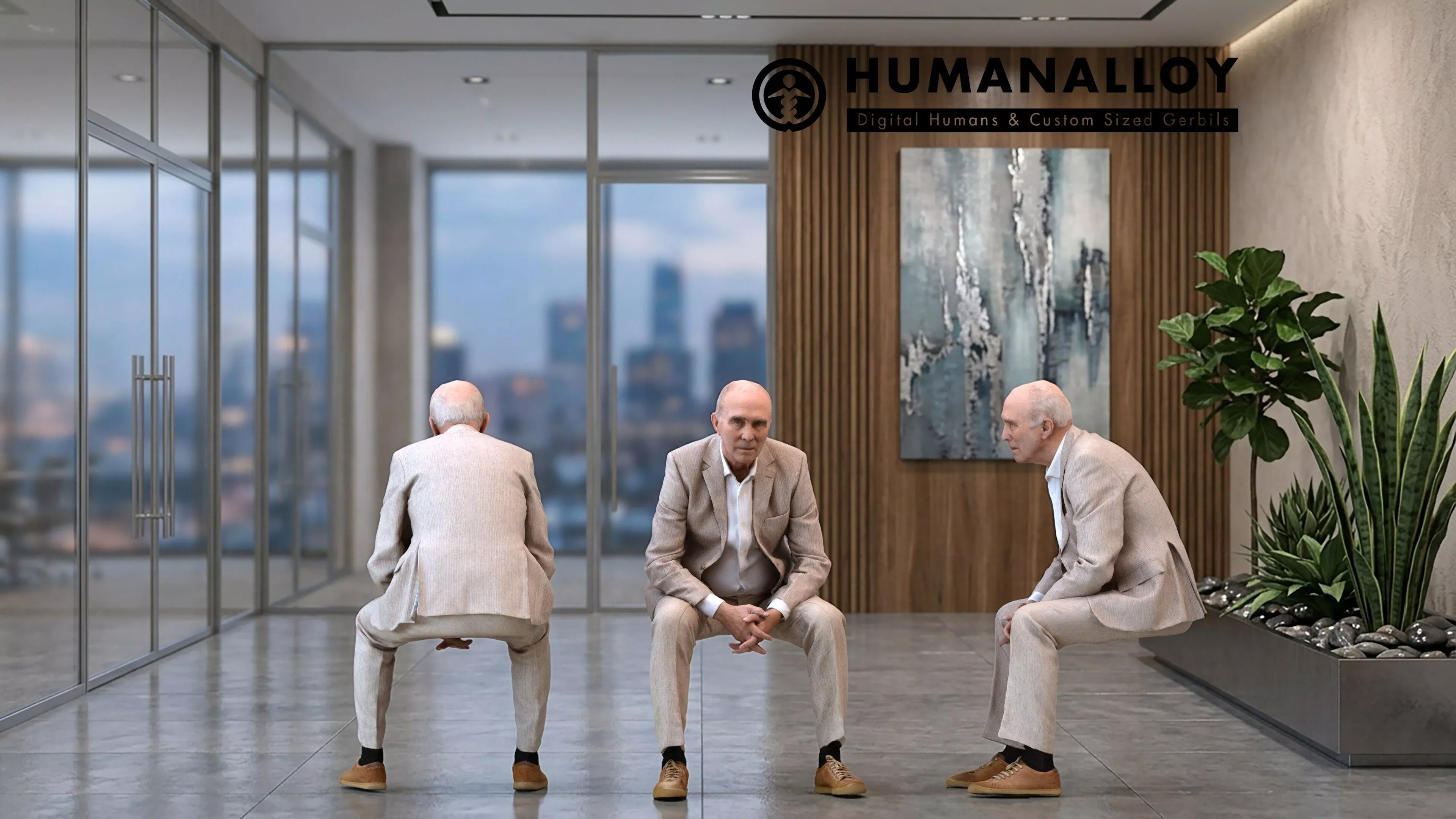 Senior Caucasian man waiting in office wearing autumn or spring 3D model