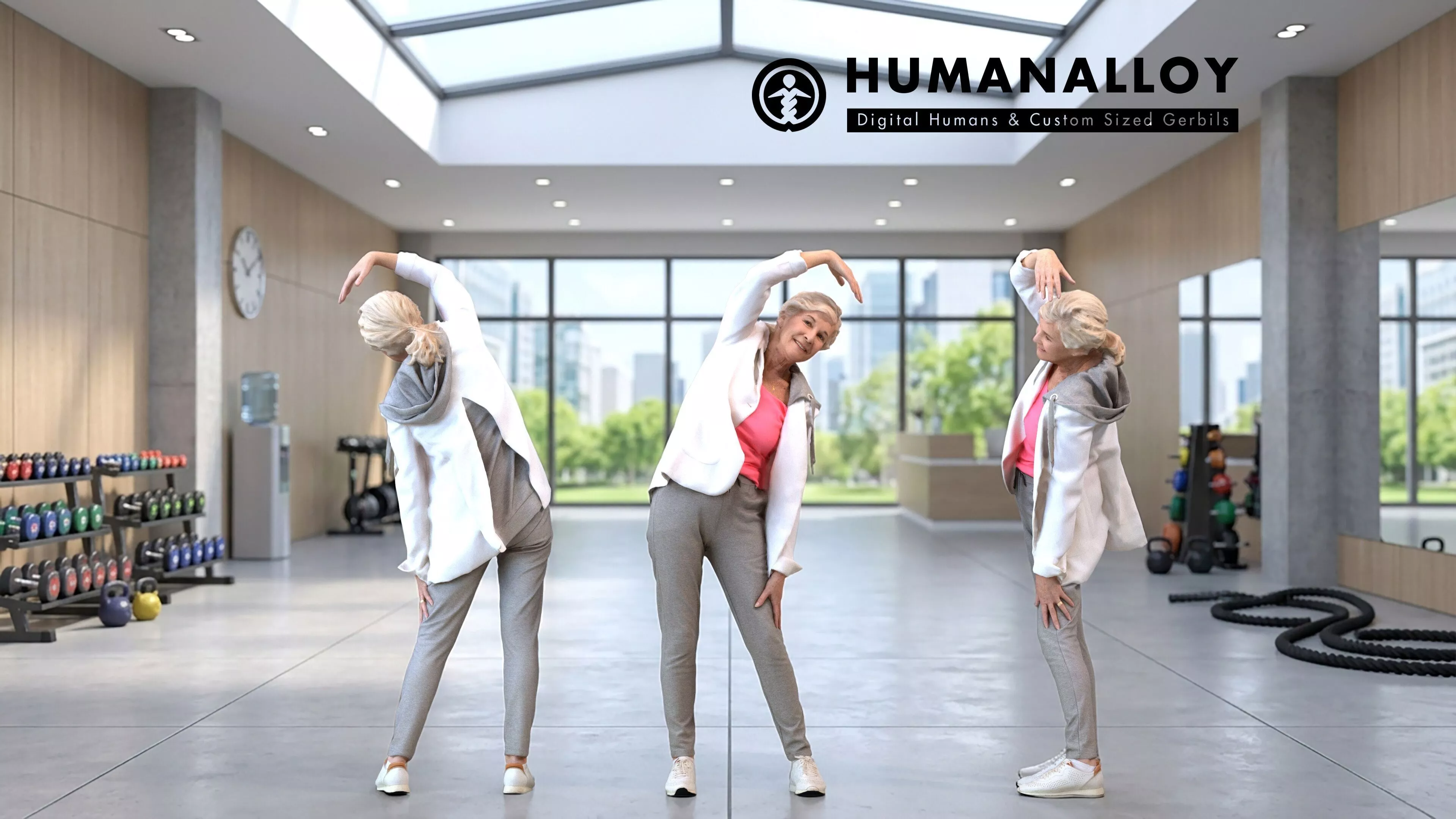 Senior Caucasian woman exercising in transitional seasonal 3D model