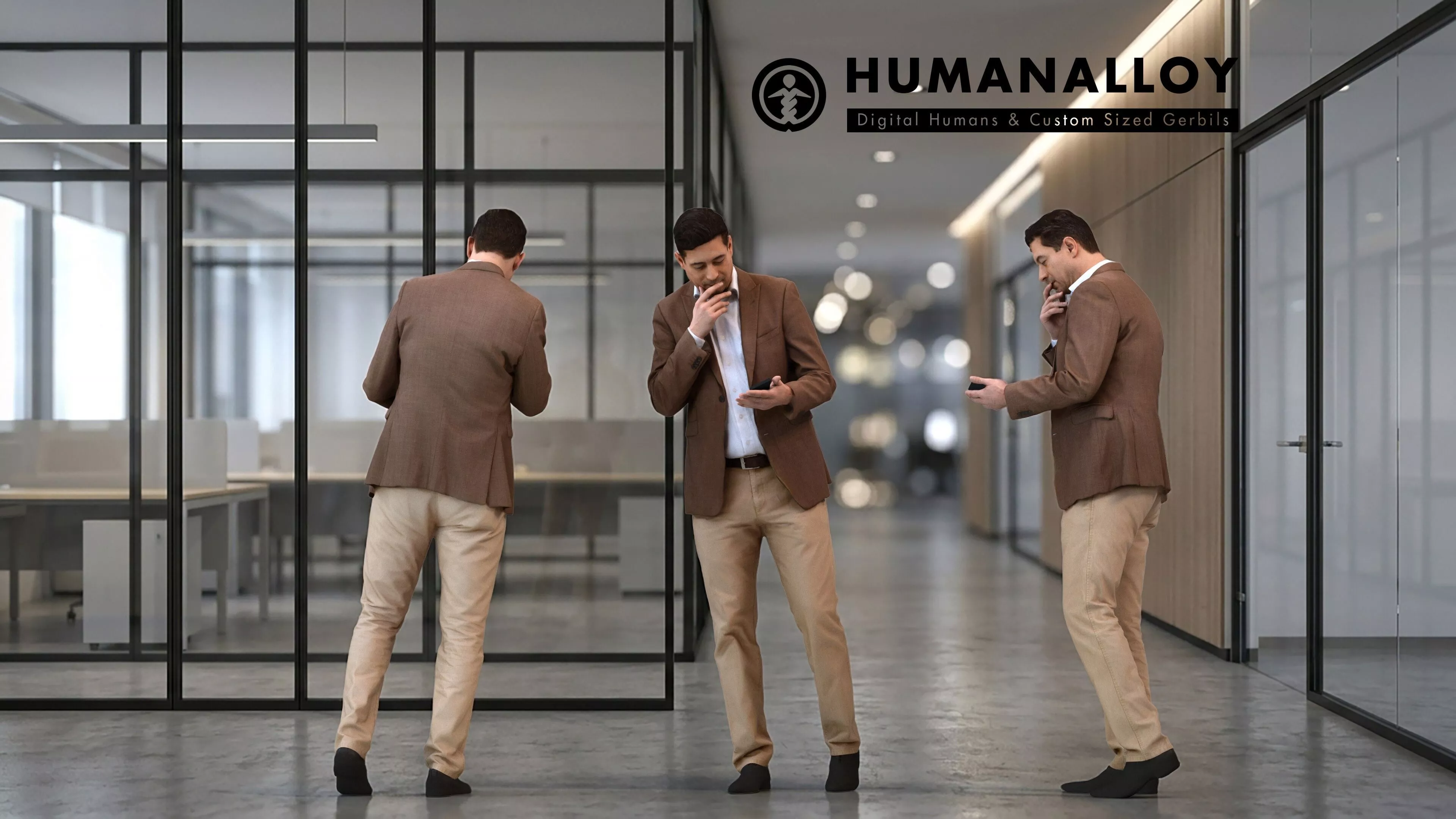 Adult Caucasian businessman walking while calling in office 3D model