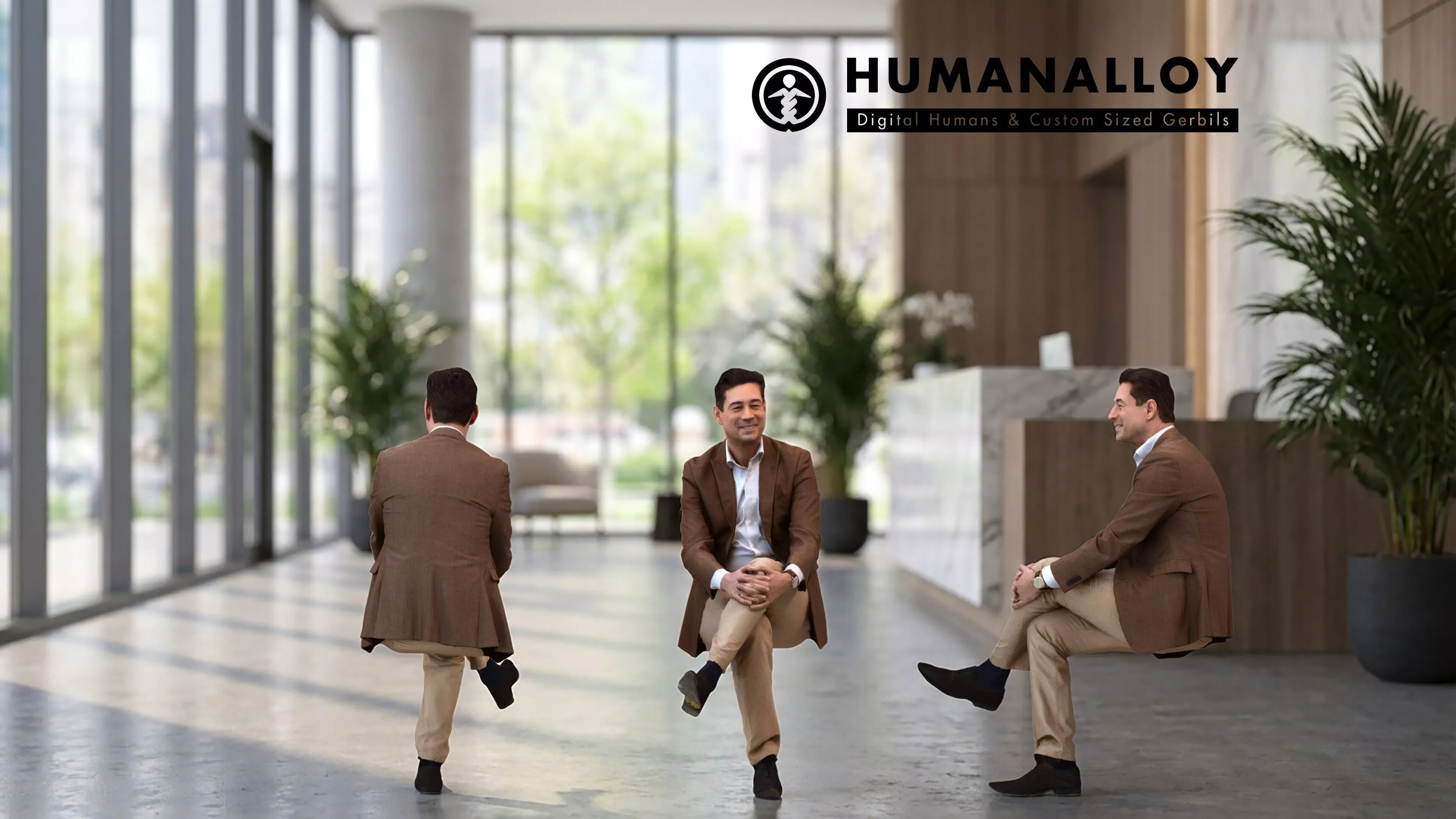 Adult Caucasian man relaxing in office wearing transitional 3D model