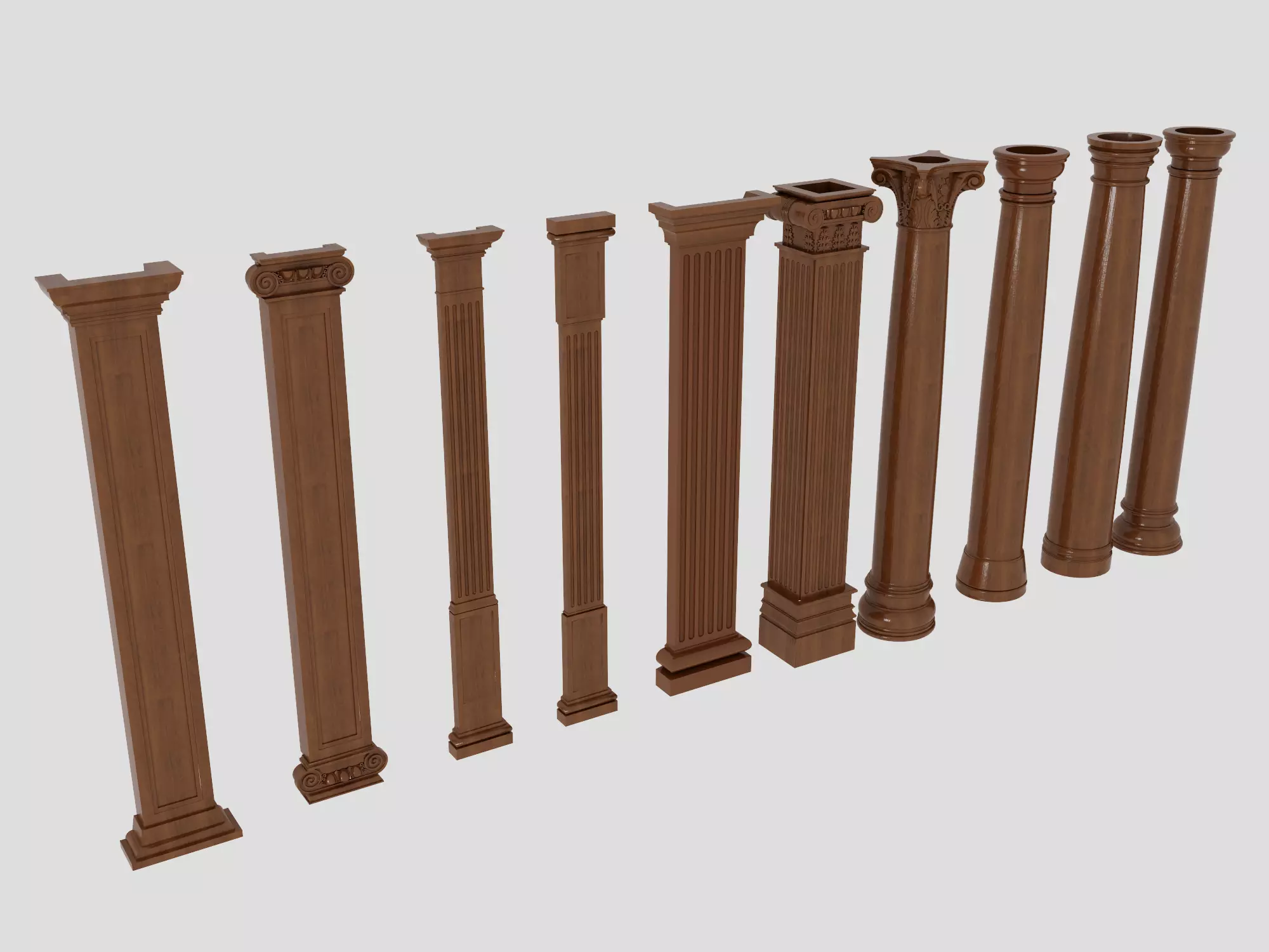 Classical Wooden Column Set Low-poly 3D model