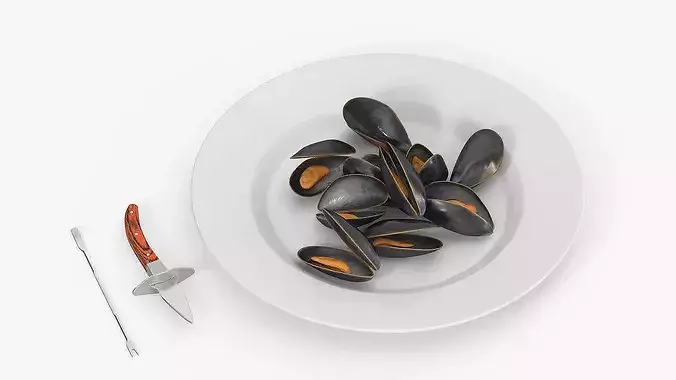 Boiled Mussels with Seafood Knife Fork 3D model 7