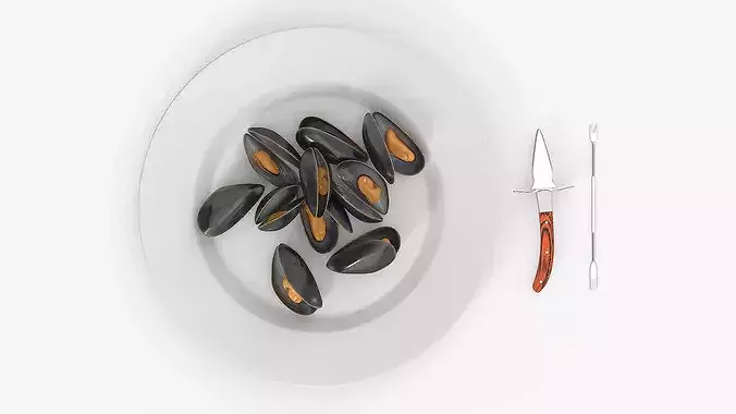 Boiled Mussels with Seafood Knife Fork 3D model 6