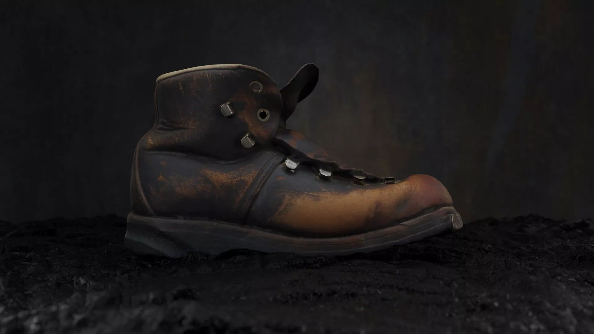 Photorealistic Old Hiking Boots Low-poly 3D model