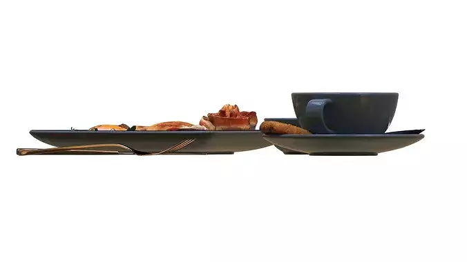 Breakfast with fried egg bacon and coffee 02 3D model 6
