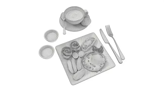 Breakfast with fried egg bacon and coffee 02 3D model 7