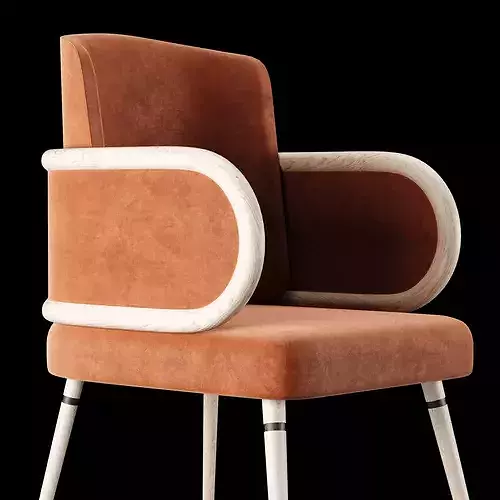 Modern Velvet Dining Chair LowPoly PBR Restaurant Cafe Armchair  3D model 6