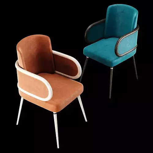Modern Velvet Dining Chair LowPoly PBR Restaurant Cafe Armchair  3D model 4