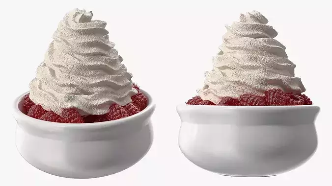 Raspberries with Whipped Cream 3D model 7