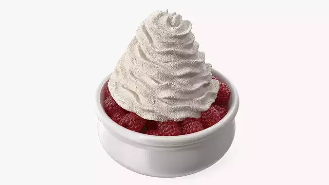 Raspberries with Whipped Cream 3D model