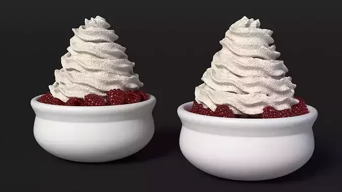 Raspberries with Whipped Cream 3D model 5