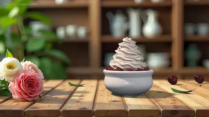 Raspberries with Whipped Cream 3D model 3