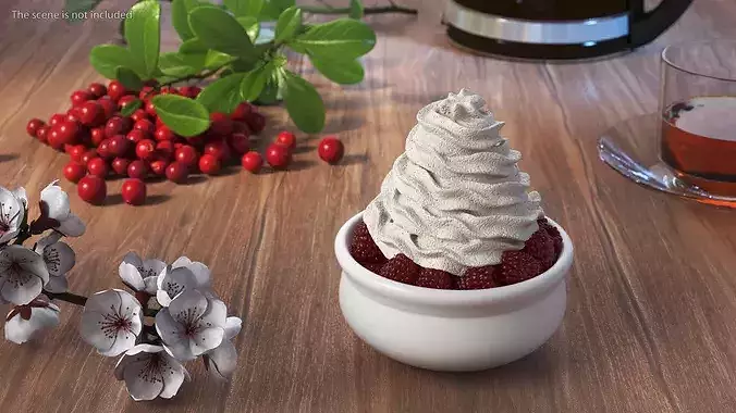 Raspberries with Whipped Cream 3D model 2