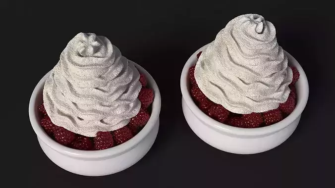 Raspberries with Whipped Cream 3D model 6
