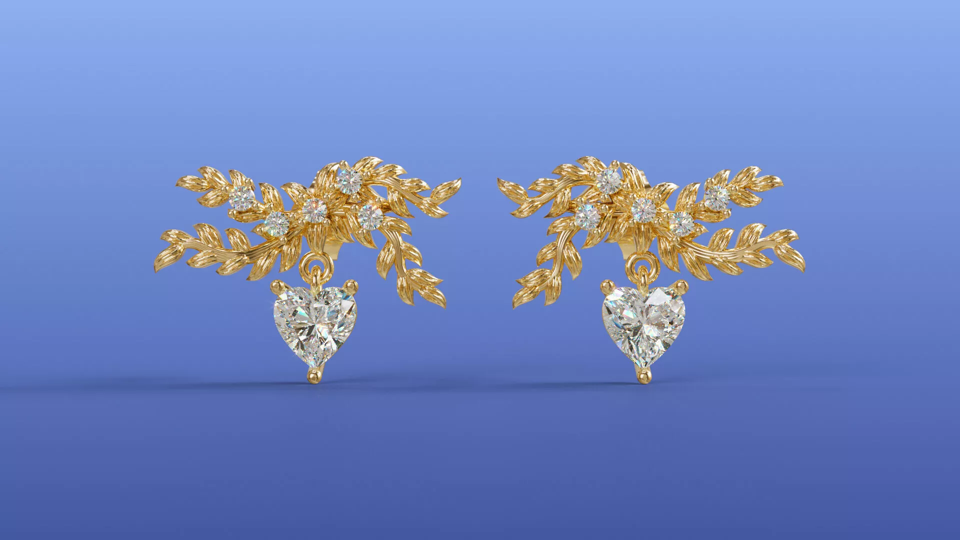 Floral Bow Drop Earrings Heart Gemstone Botanical Leaf Design 3D print model