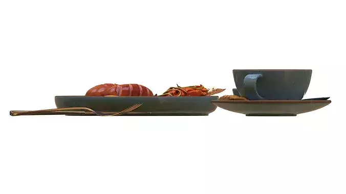 Breakfast with fried egg sausages and coffee 02 3D model 6